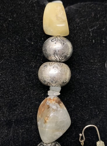Coldwater Creek Hollow Melon Bead Genuine Stone 22” Necklace Dangle Earrings Set - 第 5/12 張圖片