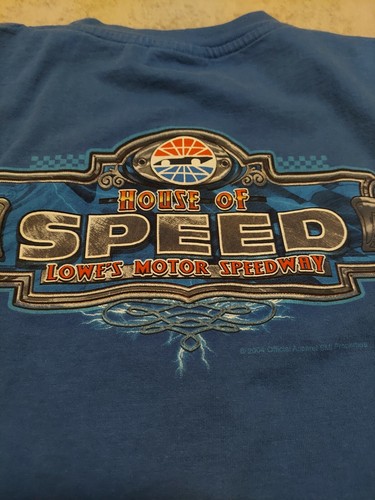 2004 Lowes Motor Speedway DISTAINED LARGE Blue T-Shirt NASCAR House of Speed - Picture 1 of 12