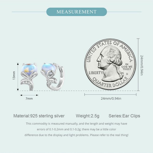 Voroco S925 Plata Esterlina Piedra lunar Zorro Clips Orejas Pendientes Joyería para Mujer - Imagen 9 de 16