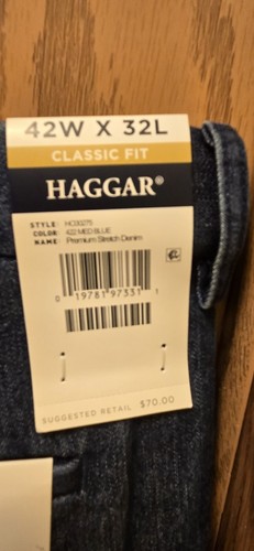 Haggar Mens Premium Stretch Denim Pants Jeans Classic Fit 42W X 32L Blue NEW - Picture 7 of 9