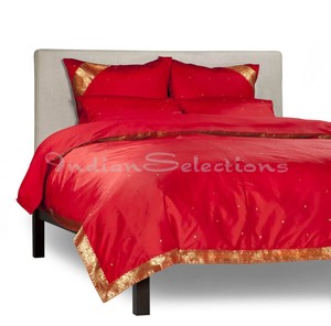 Fire-Brick-5-Piece-Handmade-Sari-Duvet-Cover-Set-with-Pillow-Covers-Euro-Sham