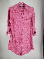 Lauren Ralph Lauren Monogram Roll Tab Shirt Dress Paisley Pink Cotton Women's M