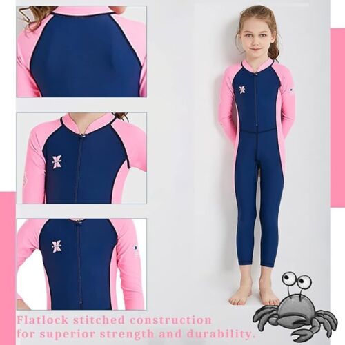 Youth Kids Baby One Piece Water Sports Sun Protection Rash Guard Long Swimsuits - Picture 6 of 32