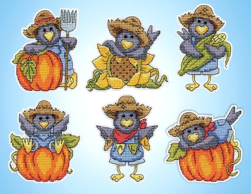 Cross Stitch Kit ~ Design Works 6 Harvest Crows Autumn Ornaments PC #DW6900