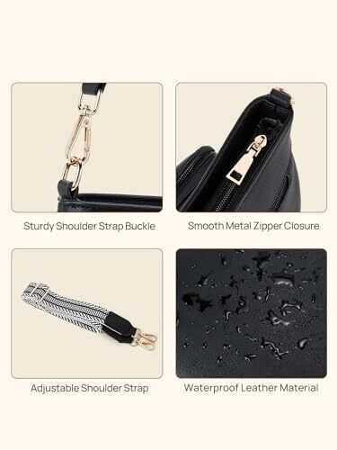 Hobo Bags for Women Leather Purses Crossbody Bag Multi Pockets Large Black - Picture 3 of 6