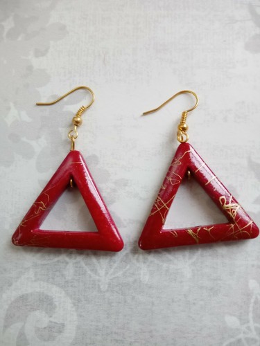 Geometric Triangle Earrings 80s CHOOSE Purple Red & Gold-drizzle 70s 90s Party - Picture 12 of 12
