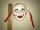 VTG CERAMIC PORCELAIN HARLEQUIN MARDI GRAS MASK WALL HANGING Flower Teardrop