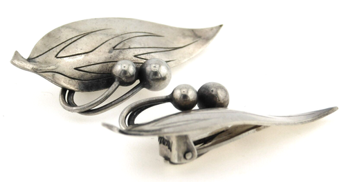 Anton Michelsen AM Denmark 925 Sterling Silber Blatt und Beere Ohrclips - Bild 3 von 10