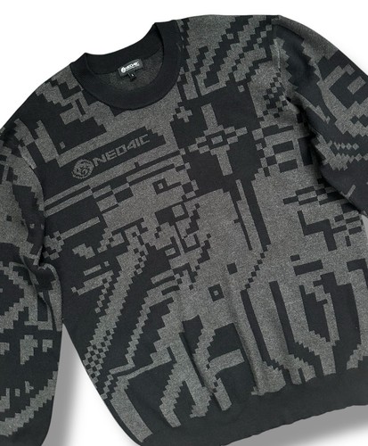 Neo4ic Tit4n Titan Pullover Cyberpunk Pixels Black Knit Sweater Sweatshirt Sz L - Picture 2 of 10