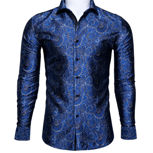 Mens Dress Shirts Red Pink White Orange Long Sleeve Shirts Paisley Floral Tops - Picture 18 of 129