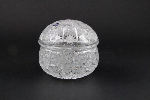 Böhmische tschechische Königin Spitze handgeschnitten Kristall Süßigkeiten Glas Geschirr gewölbt Top Deckel & Etiketten - Bild 8 von 15