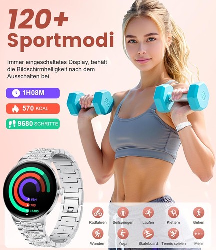 Smartwatch Damen Frauen mit Telefonfunktion Armbanduhr für iPhone Samsung Huawei - Bild 4 von 8