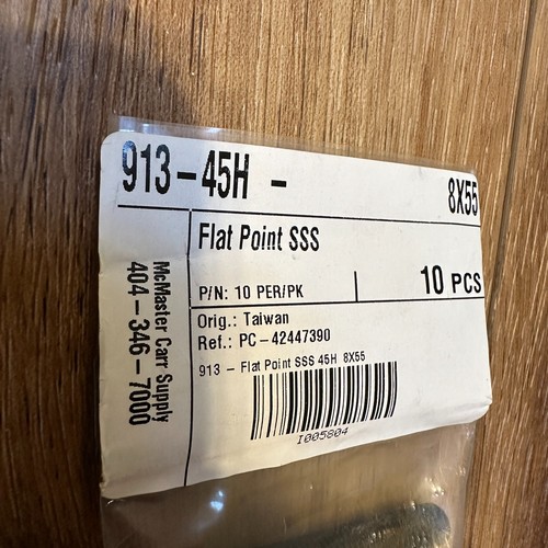 M8 x 55mm Socket Set Screws Flat Point SSS Black DIN 913 45H McMaster Carr 8x55 - Picture 3 of 5