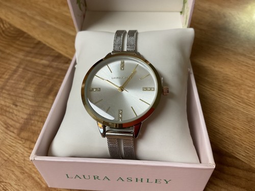 Orologio Laura Ashley Cinturino Bicolore Lunetta Quadrante Raggi Sole Divisi Rete
