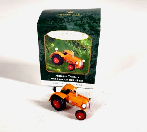 2000 Hallmark Keepsake Christmas Ornament Orange Antique Tractors Mini w/ Box