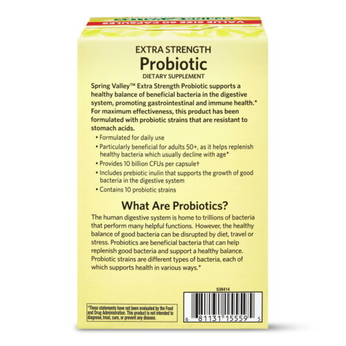 Spring Valley Extra Strength Probiotic Digsetive Capsules, 10 Billion CFU, 60 Ct - Picture 8 of 9