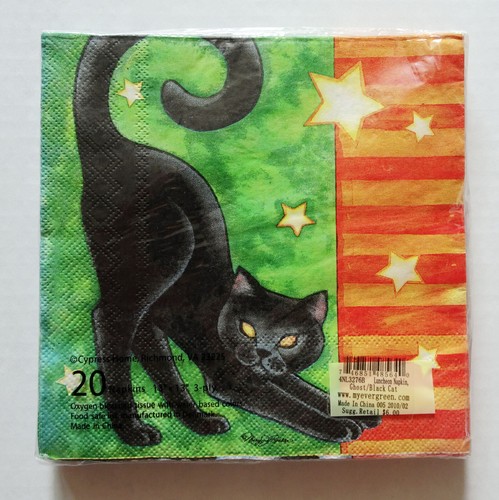 Cypress Home Halloween Artist Signed Paper Napkins Black Cat Ghost Decoupage NIP - Picture 2 of 4