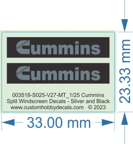 Kenworth - Cummins Windscreen Decals - 1/14 1/16 1/25 1/50 - Water Decals - Picture 17 of 19