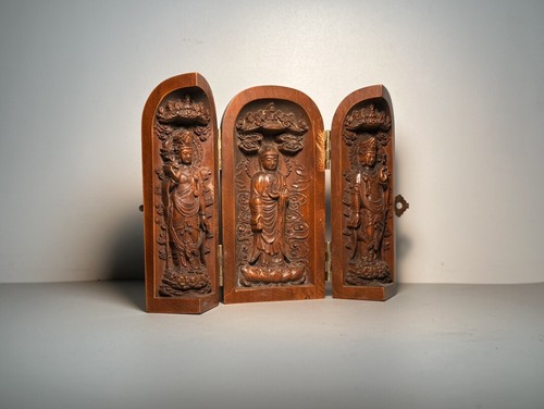 Collection Woodcarving - Sun Moon Eastern Three Saints Three Open Box Decoration - Picture 2 of 5
