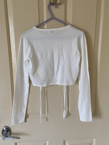 Pink Diamond ~SIZE S~ Long Sleeve Crop Top White - Picture 3 of 6