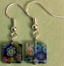 MILLEFIORI SQUARES EARRINGS 2 - Beads with Sterling Silver Ear Wires