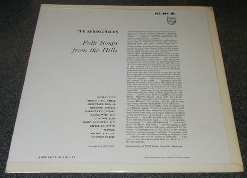 THE SPRINGFIELDS-FOLK SONGS FROM HILLS-UK 1ST PRESS 1963 VINYL LP-DUSTY EX+/M- - Picture 2 of 5