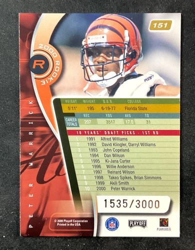 2000 Calcio Assoluto #151 Peter Warrick Rookie /3000 Bengals Seminoles - Foto 2 di 2