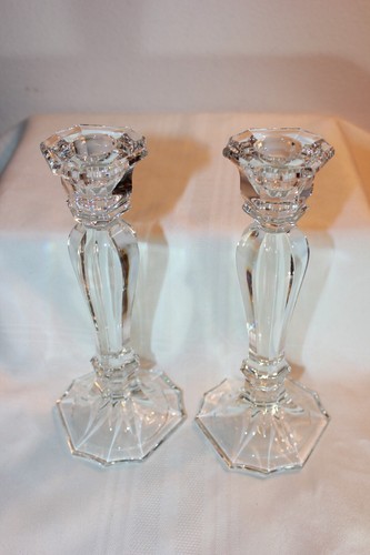 Vintage Pair 8.5” Crystal Glass Candlestick Holders ~ EUC - Picture 2 of 5