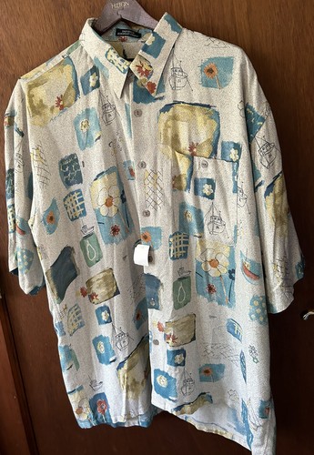Riscatto Shirt Mens XL Retro print Button Down short sleeve Made In Italy NWT - Picture 2 of 8