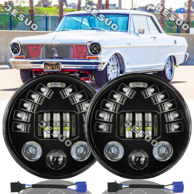 Pair 7''Round LED Headlights HiLo Beam Sealed Fit Chevrolet Chevy Nova 1963-1978