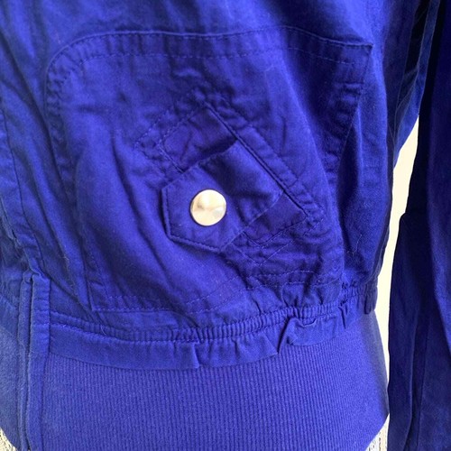 Giacca bomber tagliata blu reale retrò anni '80 tagliata donna SM leggera - Foto 6 di 8