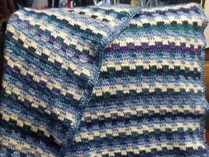 New-Handmade-Crochet-Blanket-Throw-Afghan-35x48-Blue-Lt-Blue-Purple-Ivory