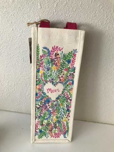 Reusable WINE BOTTLE GIFT BAG Tote Carrier Canvas Mom Floral Mother's Day Gift - Picture 3 of 5