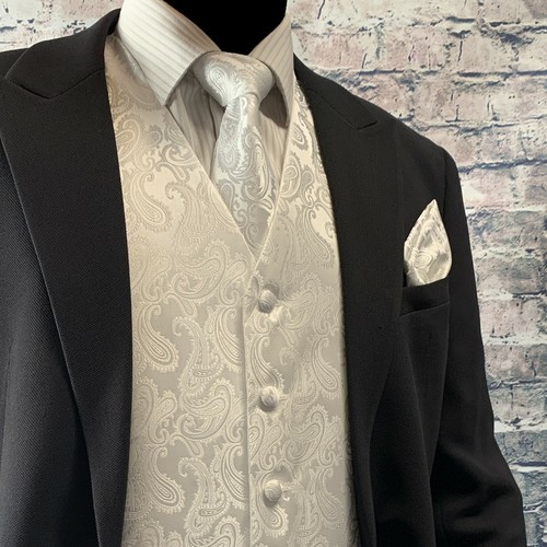 XS - 6XL Men Paisley Dress Vest Waistcoat & Necktie and Hanky for Suit or Tuxedo - Picture 4 of 28
