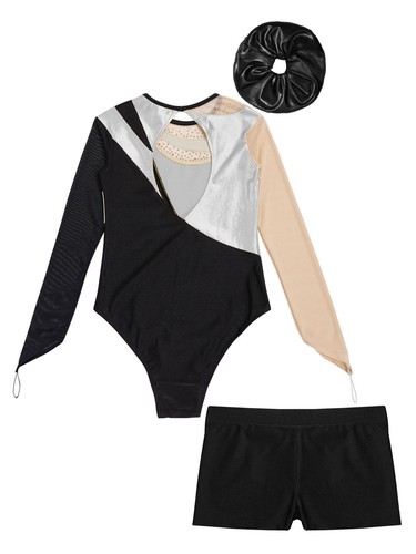 Kids Girls Leotard With Shorts Sparkle Dancewear Ballet Gymnastic Playwear Mesh - Picture 56 of 80