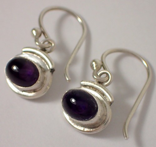 Vtg Artisan ID Signed Hand Crafted Sterling Silver Amethyst Dangle Earrings - Picture 4 of 6