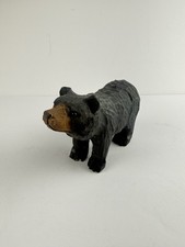 Hand Carved Wooden Black Bear Sculpture Figurine Glass Eyes