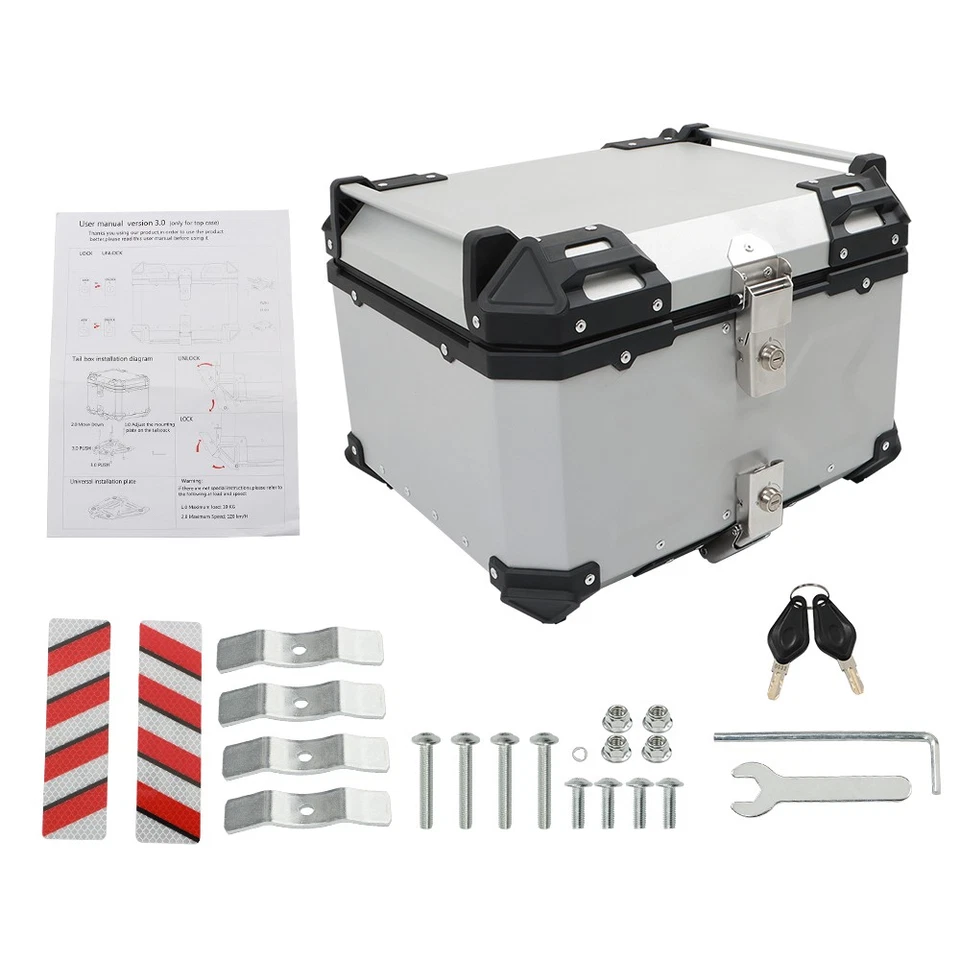 55-Litre Motorcycle Top Case Rear Box Storage Case Touring Trunk Black/Silver Foto 4 de 4