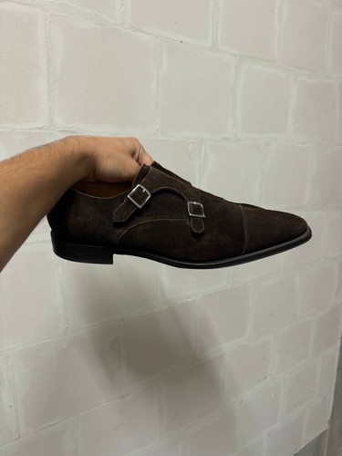 Suitsupply Men Formal Shoes EU 45 Brown Suede Leather Square Toe Double Monk - Picture 1 of 15