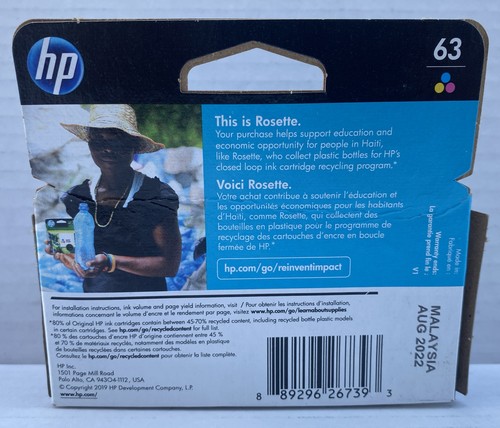 Original OEM HP 63 Tri-Color Tintenpatrone Ablaufdatum 08/2022 VERSIEGELT BRANDNEU - Bild 2 von 10