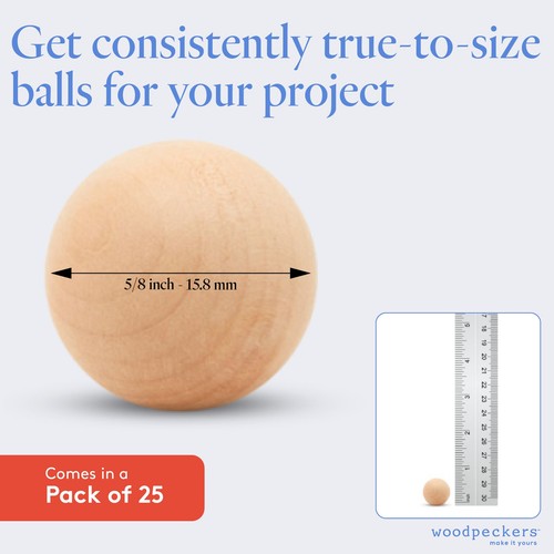 Small Wooden Balls 5/8 inch, Unfinished Round Birch Craft Balls | Woodpeckers - Picture 3 of 16