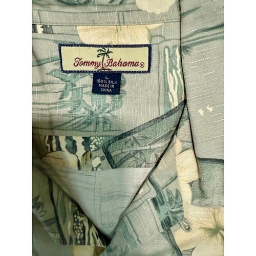 Camisa grande 100 % seda Tommy Bahama para hombre veleros grúas verde/bronceado - Imagen 3 de 3