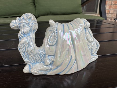 Vintage Nativity Set 6 Pieces Ceramic White Blue Glaze Camel Jesus Wise Men Man - Picture 5 of 9