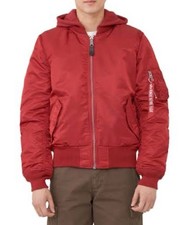 Alpha Industries MA-1 Natus Hooded Flight Jacket Nylon Red Olive Lining NWT