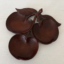 Vintage Antique Syroco Wood Cherry Cherries Dish Plate Snack Tidbit Tray