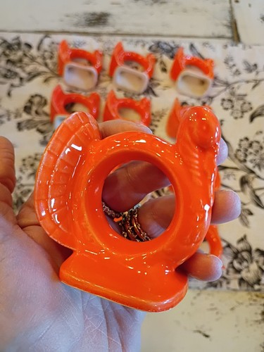 Vintage MCM Tavolo Ringraziamento Tacchino Ceramica Arancione Tovagliolo Anelli Cottagecore 12 - Foto 5 di 11