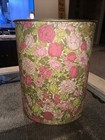 VTG MCM Pink Floral Shabby Chic Boho Trash Can Waste Basket 13”x10” Ernest Sohn