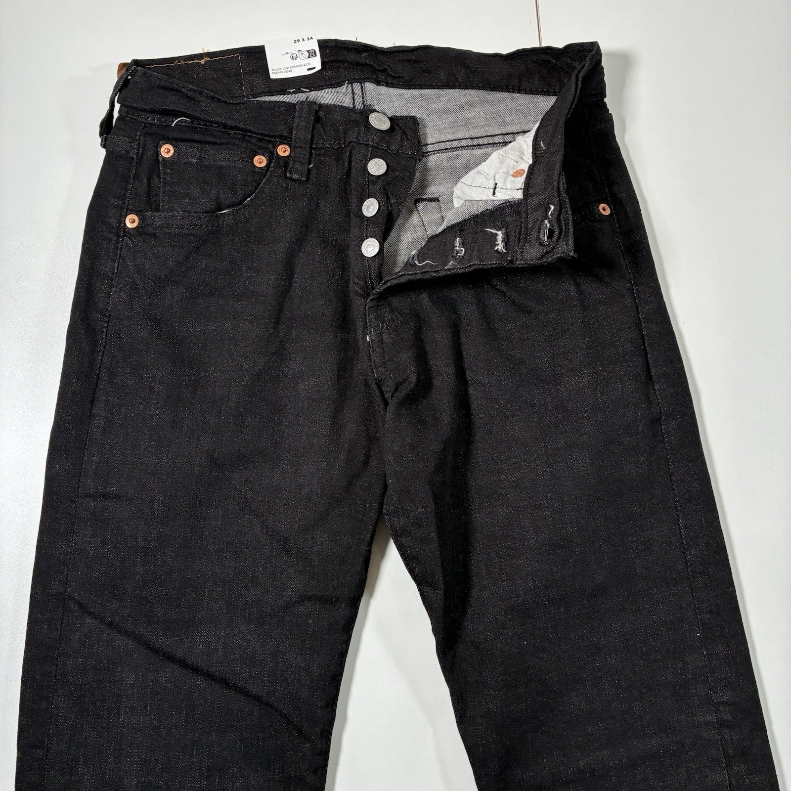 NEW Levi's 501 Jeans 29x34 Button Fly Black Stretch Denim St