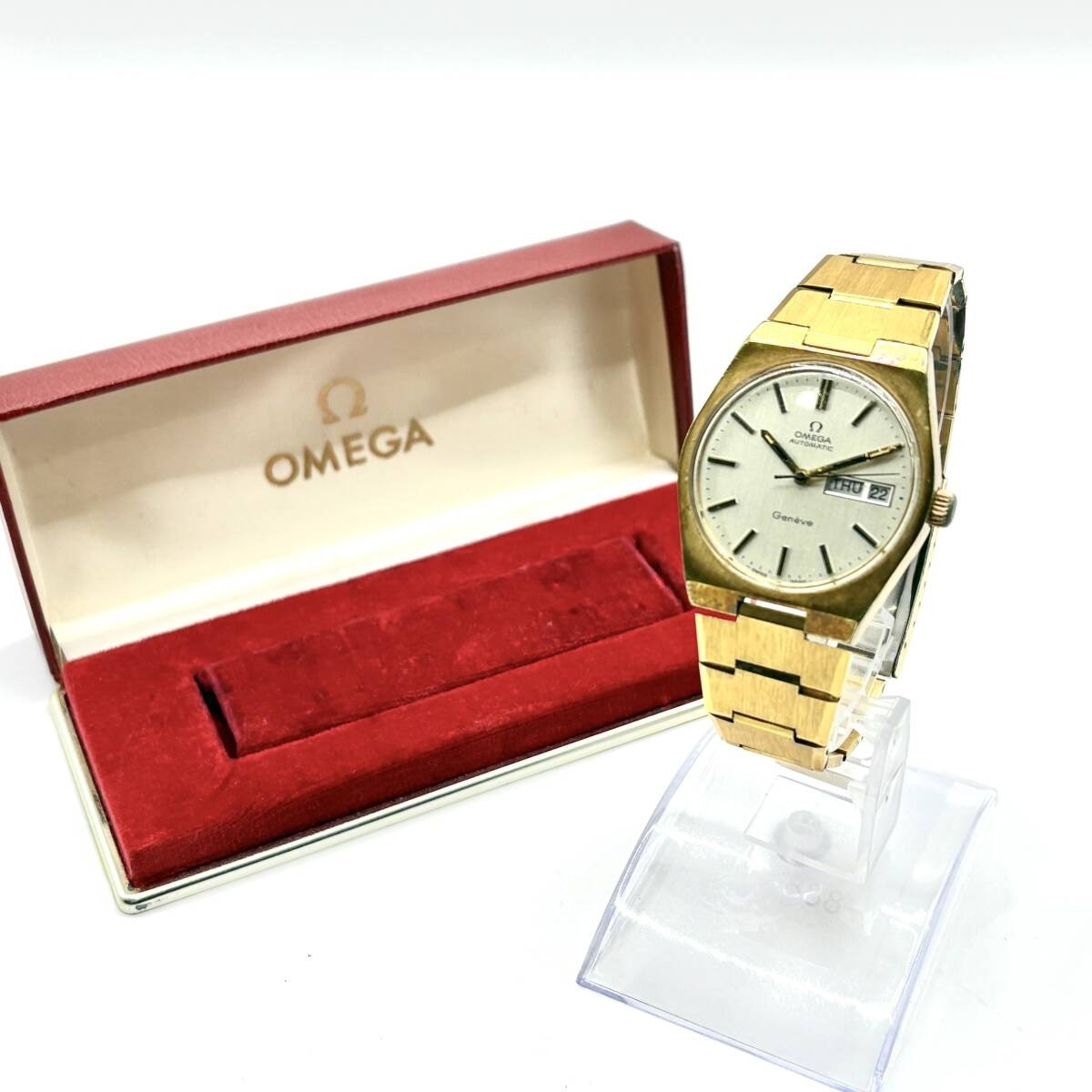 Omega Geneva Day-Date Silver Dial Gold Stainless Steel Watch