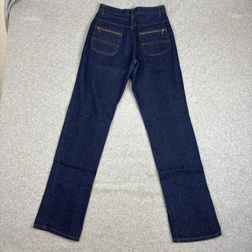 Vtg 70s PST Denim Jeans Straight Leg W 26 L 31.5 80s Dark Wash Zipper Pockets - Afbeelding 8 van 10